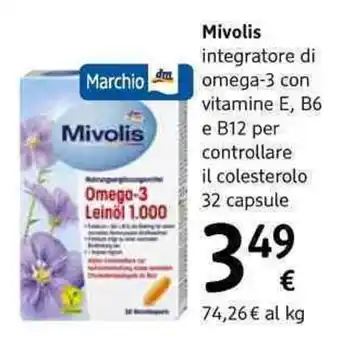 dm drogerie markt Mivolis integratore di omega-3 con vitamine E, B6 e B12 per controllare il colesterolo 32 capsule offerta