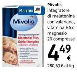 dm drogerie markt Mivolis integratore di melatonina con valeriana, vitamina B6 e magnesio 20 compresse offerta