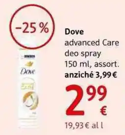 dm drogerie markt Dove advanced Care deo spray 150 ml, assort. offerta