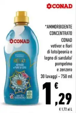 Conad Ammorbidente concentrato conad vetiver e fiori di loto/peonia e legno di sandalo/ pompelmo e zenzero 30 lavaggi - offerta