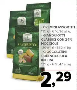 Todis - cremini assortiti  - gianduiotti classici con 24% nocciole cioccolatini con nocciola intera offerta