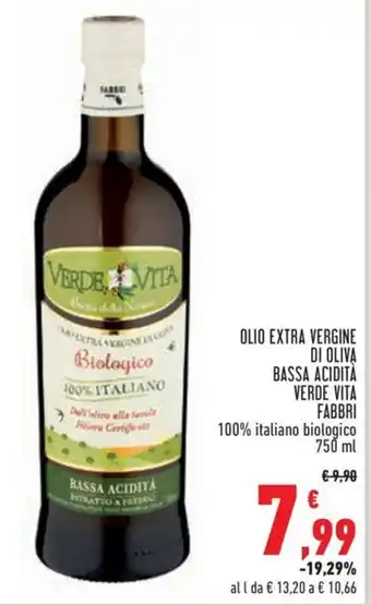 Conad Olio extra vergine di oliva bassa acidità VERDE VITA FABBRI offerta