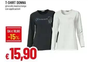 IperFamila T-shirt donna girocollo manica lunga con applicazioni offerta