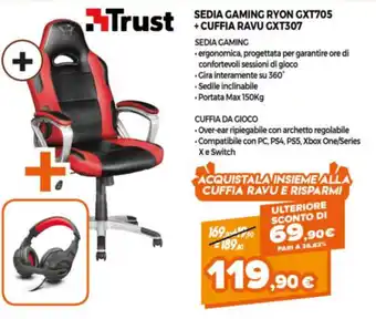 Somma Expert Trust Sedia Gaming Ryon GXT705 + Cuffia Ravu GXT307 offerta
