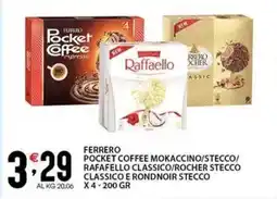 Sisa Ferrero pocket coffee mokaccino/stecco/ rafafello classico/rocher stecco classico e rondnoir stecco offerta