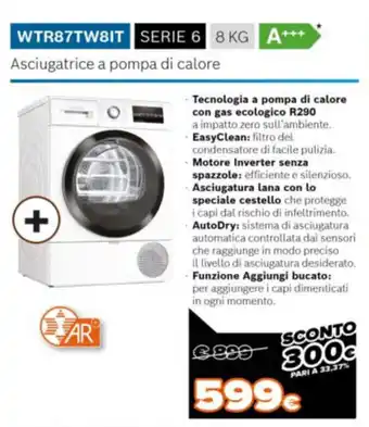 Somma Expert Bosch WTR87TW8IT Serie 6 8kg offerta