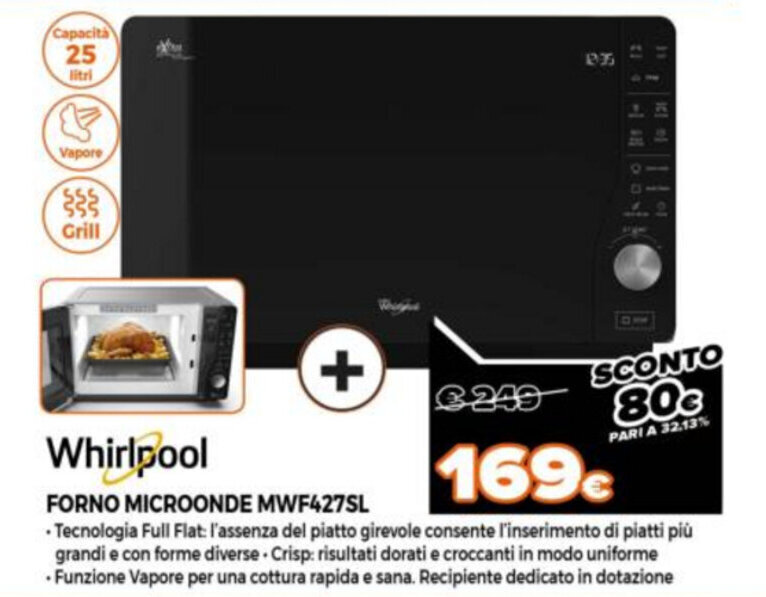 Whirlpool Forno Microonde MWF427SL offerta di Somma Expert