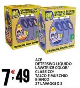 Sisa Ace detersivo liquido lavatrice color/ classico/ talco e muschio bianco offerta