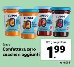 Lidl Zuegg Confettura zero zuccheri aggiunti offerta