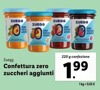 Lidl Zuegg Confettura zero zuccheri aggiunti offerta