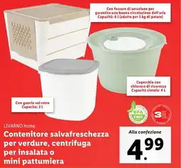 Lidl LIVARNO home Contenitore salvafreschezza per verdure, centrifuga per insalata o mini pattumiera offerta