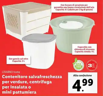 Lidl LIVARNO home Contenitore salvafreschezza per verdure, centrifuga per insalata o mini pattumiera offerta