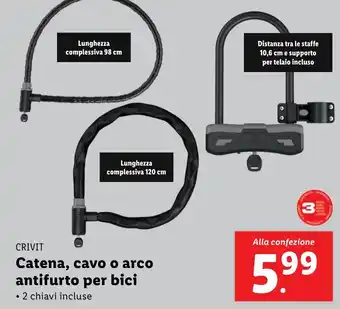 Lidl CRIVIT Catena, cavo o arco antifurto per bici offerta