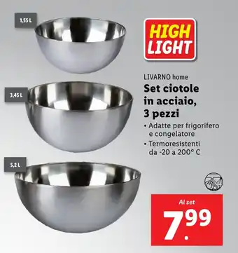 Lidl LIVARNO home Set ciotole in acciaio, 3 pezzi offerta