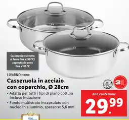 Lidl LIVARNO home Casseruola in acciaio con coperchio, Ø 28cm offerta