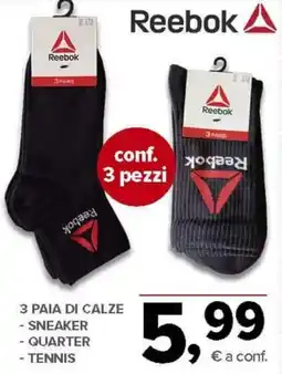 Todis Reebok 3 paia di calze - sneaker - quarter - tennis conf. 3 pezzi offerta