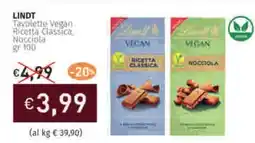 Prezzemolo e Vitale LINDT Tavolette Vegan Ricetta Classica Nocciola offerta