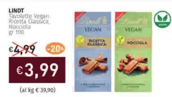 Prezzemolo e Vitale LINDT Tavolette Vegan Ricetta Classica Nocciola offerta