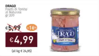 Prezzemolo e Vitale DRAGO Filetti di Tonno al Naturale offerta