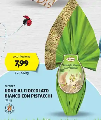 ALDI Oliviero uovo al cioccolato bianco con pistacchi offerta