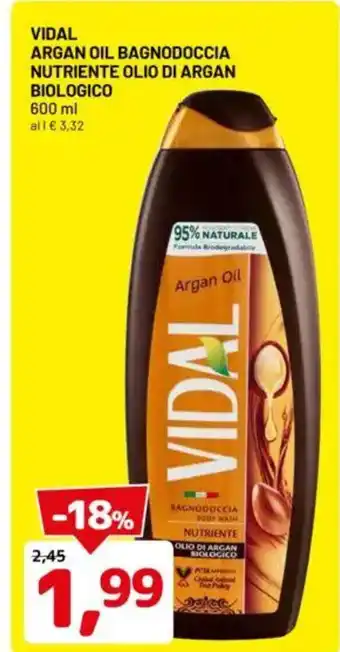 DPiù Vidal argan oil bagnodoccia nutriente olio di argan biologico offerta