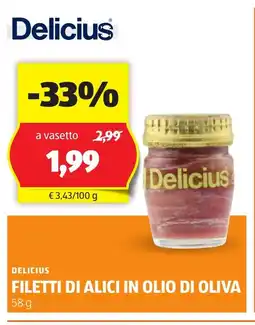 ALDI Delicius filetti di alici in olio di oliva offerta