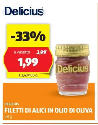 ALDI Delicius filetti di alici in olio di oliva offerta