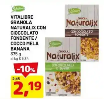 DPiù Vitalibre granola naturalix con cioccolato fondente/ cocco mela banana offerta