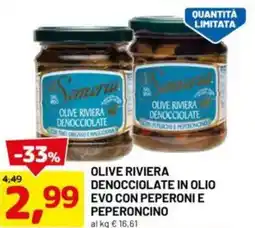 DPiù Olive riviera denocciolate in olio evo con peperoni e peperoncino offerta