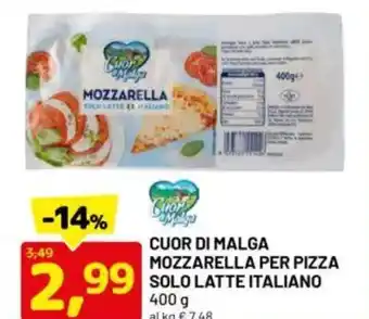 DPiù Cuor di malga mozzarella per pizza solo latte italiano offerta