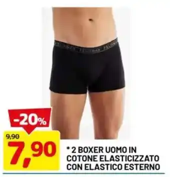 DPiù 2 boxer uomo in cotone elasticizzato con elastico esterno offerta