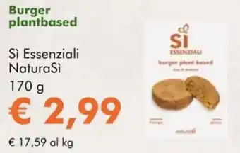 NaturaSì Burger plantbased Sì Essenziali NaturaSi offerta