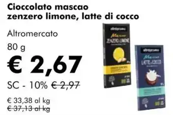 NaturaSì Cioccolato mascao zenzero limone, latte di cocco Altromercato offerta