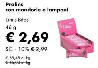 NaturaSì Pralins con mandorle e lamponi Lini's Bites offerta