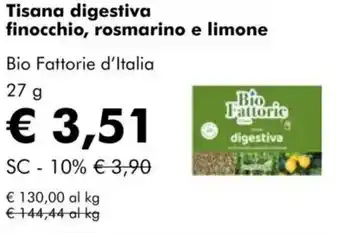 NaturaSì Tisana digestiva finocchio, rosmarino e limone Bio Fattorie d'Italia offerta