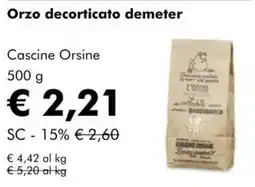 NaturaSì Orzo decorticato demeter Cascine Orsine offerta