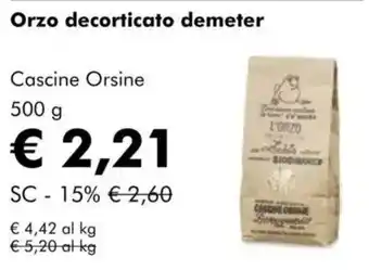 NaturaSì Orzo decorticato demeter Cascine Orsine offerta