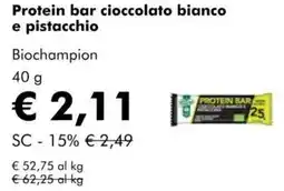 NaturaSì Protein bar cioccolato bianco e pistacchio Biochampion offerta