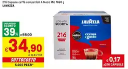 Iper La Grande 216 capsule caffè compatibili a modo mio LAVAZZA offerta