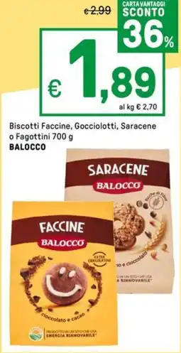 Iper La Grande Biscotti Faccine, Gocciolotti, Saracene o Fagottini BALOCCO offerta