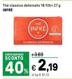 Iper La Grande Thé classico deteinato 18 filtri INFRÉ offerta