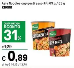 Iper La Grande Asia Noodles cup gusti Asia Noodles cup gusti assortiti 63 g / 65 g KNORR KNORR offerta