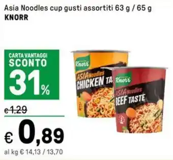 Iper La Grande Asia Noodles cup gusti Asia Noodles cup gusti assortiti 63 g / 65 g KNORR KNORR offerta