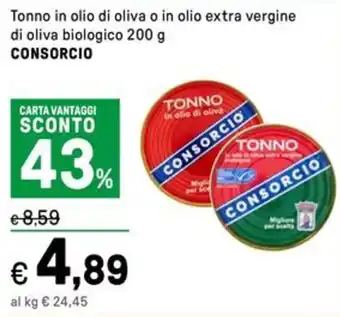 Iper La Grande Tonno in olio di oliva o in olio extra vergine di oliva biologico CONSORCIO offerta