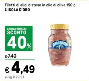 Iper La Grande Filetti di alici distese in olio di oliva L'ISOLA D'ORO offerta