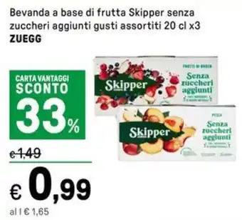 Iper La Grande Bevanda a base di frutta Skipper senza zuccheri aggiunti gusti assortiti ZUEGG offerta