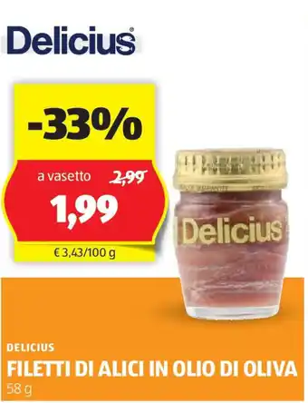 ALDI Delicius filetti di alici in olio di oliva offerta