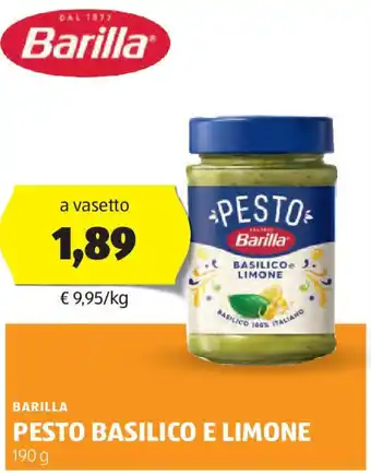 ALDI Barilla pesto basilico e limone offerta