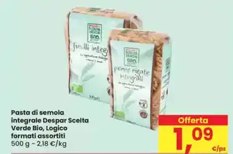 Eurospar Pasta di semola integrale Despar Scelta Verde Bio, Logico formati assortiti offerta