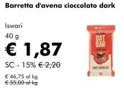 NaturaSì Barretta d'avena cioccolato dark Iswari offerta